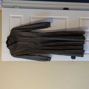 Scoop, size xs, faux leather dress, pleated skirt, olive color